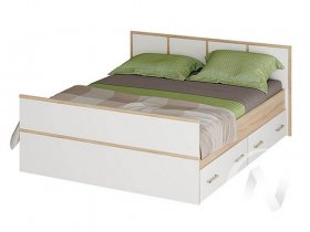 Двуспальная кровать 1,4м Сакура (дуб сонома/белый) в Кысыл-Сыре - kysyl-syr.mebel-nsk.ru | фото