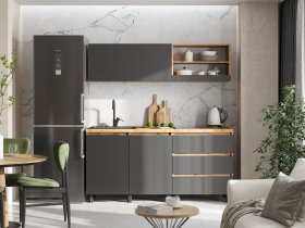 Кухонный гарнитур 1,7м Хелен  (дуб крафт золотой/графит) в Кысыл-Сыре - kysyl-syr.mebel-nsk.ru | фото