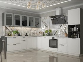Модульная кухня Глэдис (белый снег/лайт грей софт/корпус анкор темный) в Кысыл-Сыре - kysyl-syr.mebel-nsk.ru | фото