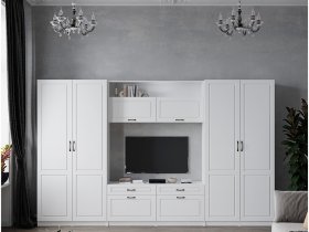 Модульная стенка Апполия (белый/белый дуб) в Кысыл-Сыре - kysyl-syr.mebel-nsk.ru | фото