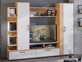 Стенка «Дакота» (дуб крафт золотой/белый ясень) в Кысыл-Сыре - kysyl-syr.mebel-nsk.ru | фото