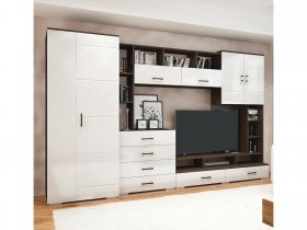 Стенка Коста МДФ (дуб венге/белый глянец) в Кысыл-Сыре - kysyl-syr.mebel-nsk.ru | фото